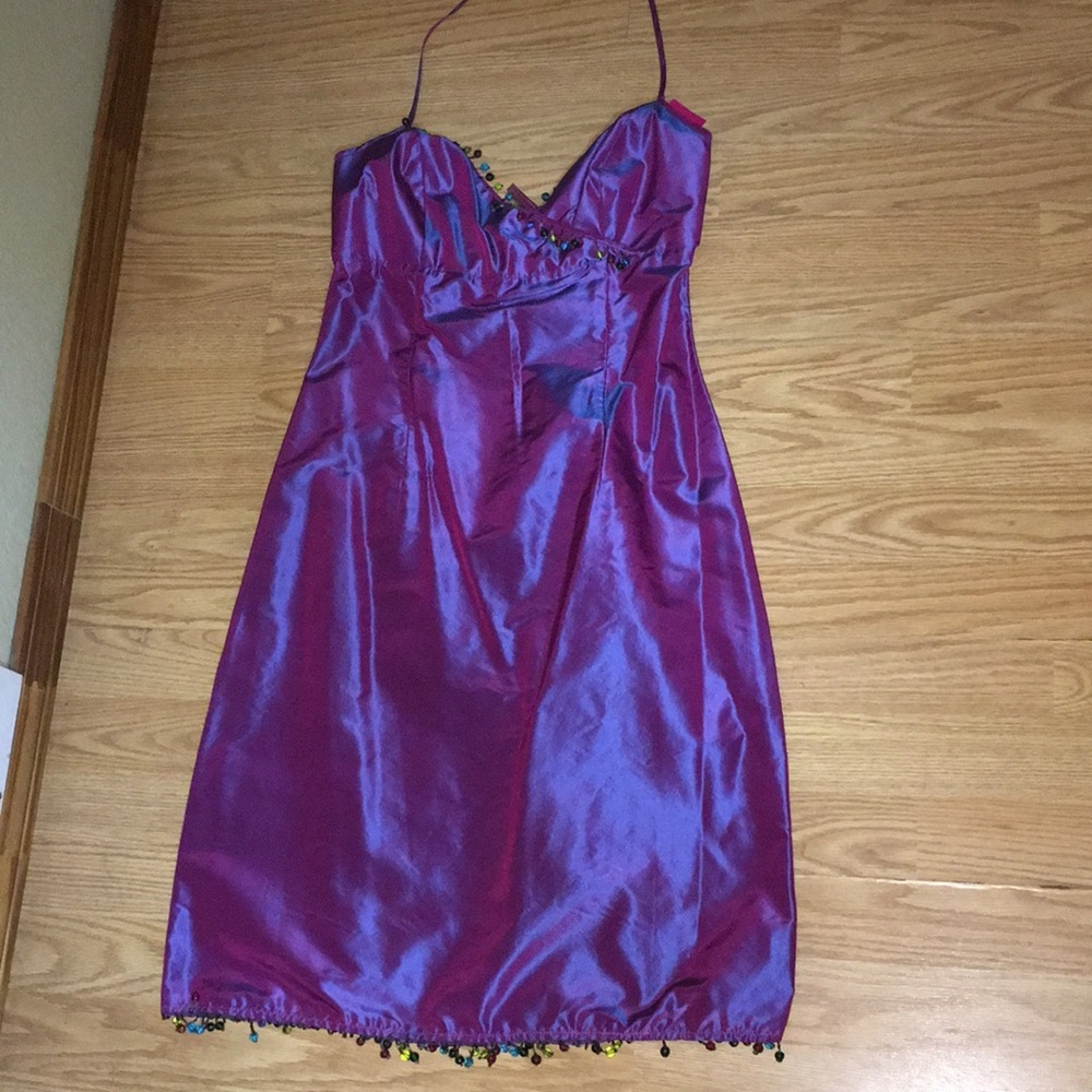 Magenta halter dress size 6 with glass bead